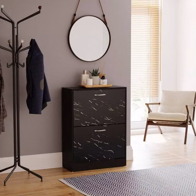 HD Designs Vida Designs Modern Black Metal 2 Drawer Shoe Cabinet with Tilting Compartments