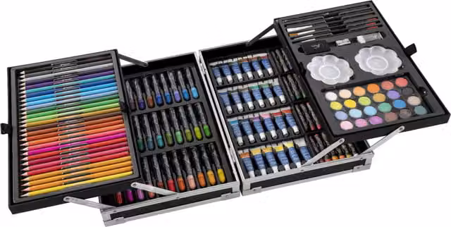 Totum 145 Piece Multicolour Art Set in a Black Metal and Wood Box
