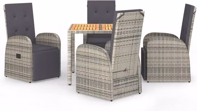 Berkfield Home 5 Piece Grey Poly Rattan and Acacia Wood Garden Dining Set