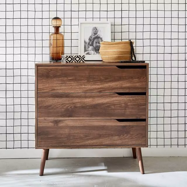 Sweek 3-Drawer Chest in Dark Brown Walnut Wood Effect – 1
