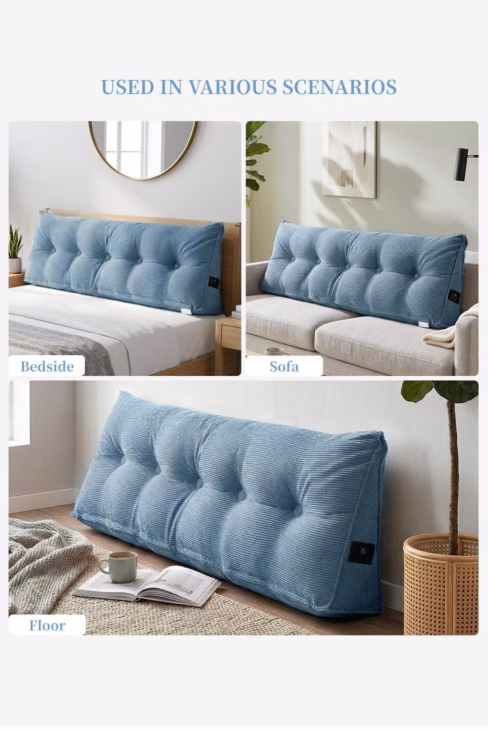 Garden Sanctuary Blue Corduroy Wedge Headboard Pillow with Removable Cover – 3