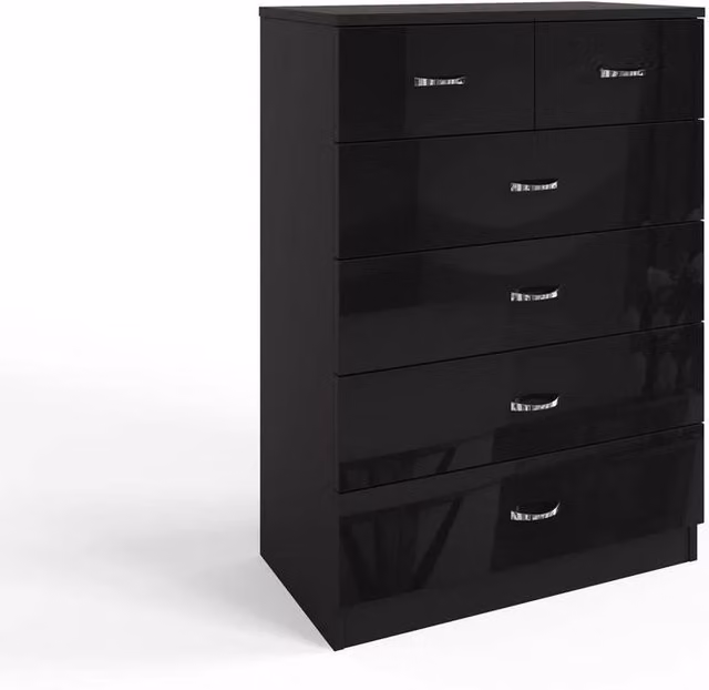 Havendro Black High Gloss 6 Drawer Tall Chest of Drawers with Matt Frame – 1