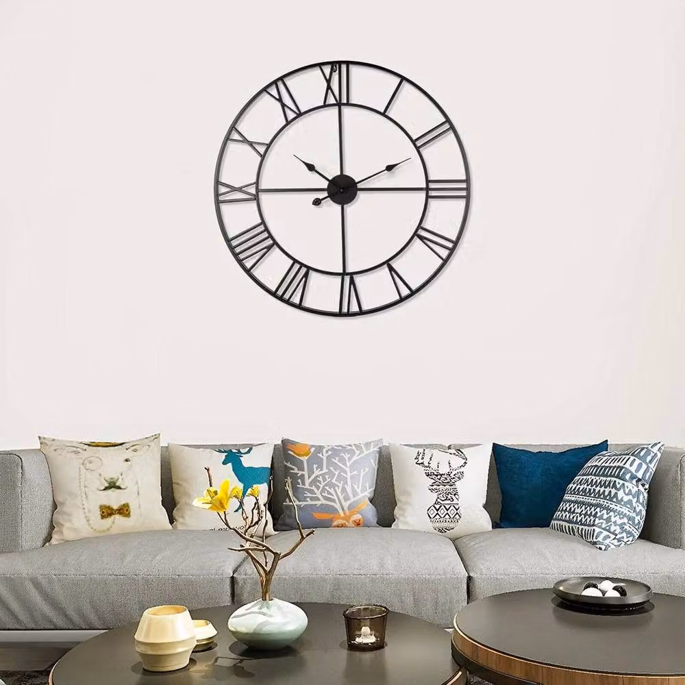 SPETLEK Large Round Roman Outdoor Garden Wall Clock in Black – 3