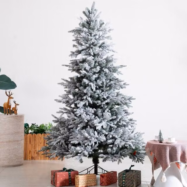 Direct Wicker 8ft Noble Fir Snow Covered Christmas Tree in White with 1,402 Branch Tips – 1