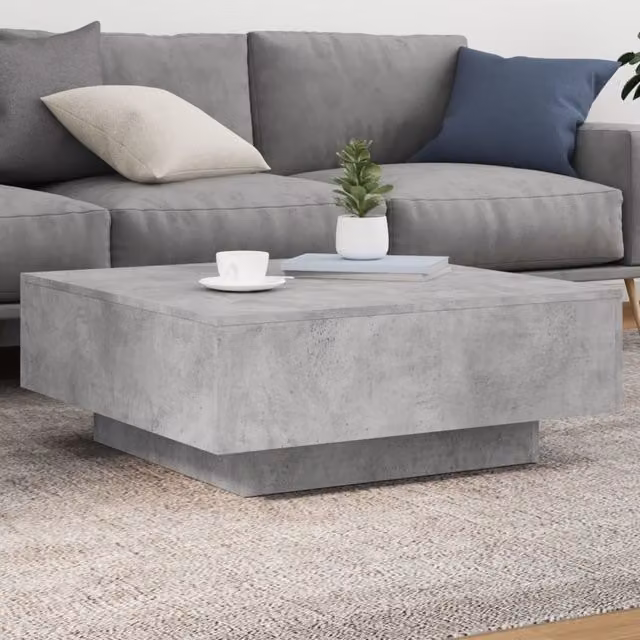 Berkfield Home Modern Square Coffee Table with LED Lights in Concrete Grey, W/D/H: 80 x 80 x 31 cm – 1