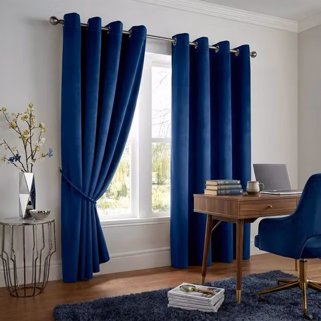 Luxury Living Blue Velvet Thermal Blackout Eyelet Curtains, Pair, Width: 168 cm, Drop: 183 cm