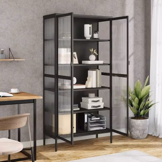 Berkfield Home Black Highboard with Glass Doors and Internal Shelves, W/D/H: 85 x 40 x 180 cm – 1