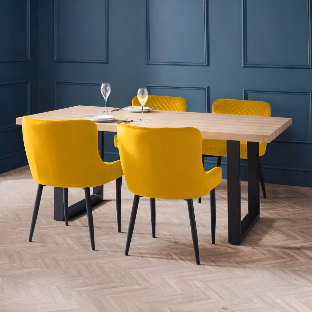 Cheshire Cromwell Set of 2 Modern Mustard Yellow Velvet Dining Chairs with Black Metal Frame – 4