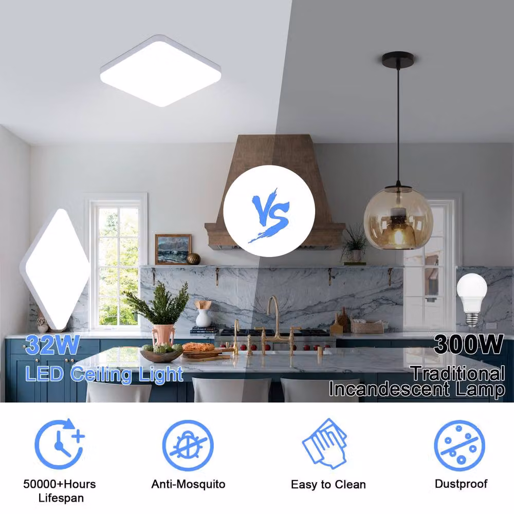 Pheashine White Square Triple Proof LED Ceiling Light, 32W, 6500K Cool White, IP65, 25 x 25 x 5.5 cm – 2