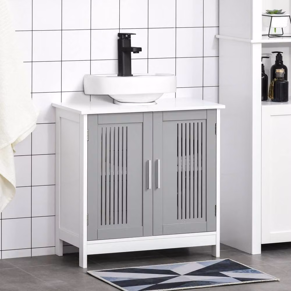 Wyld Haus Nelike Grey and White Under Sink Bathroom Vanity Unit with Double Hinged Doors and Internal Shelves – 3