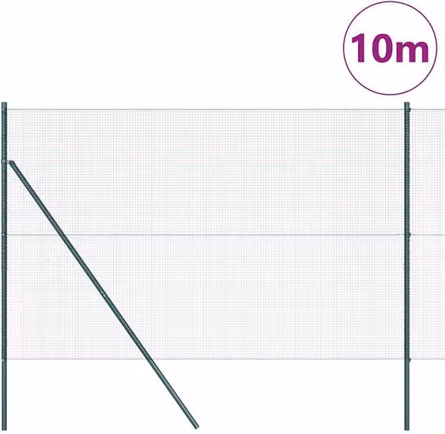 Berkfield Home Green Welded Steel Wire Fence with 7 Posts, W: 10 m, H: 1.5 m
