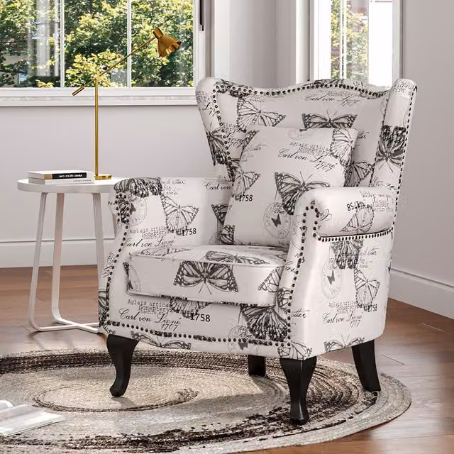 Livingandhome Retro Abstract Velvet Armchair with Armrests in Grey and White