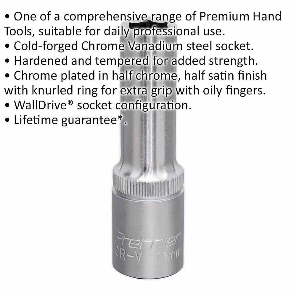 Loops 11mm Deep Drive Socket 1/2 inch Square Drive Chrome Vanadium in Silver – 2
