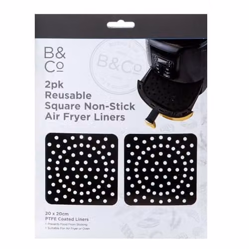 VFM e-Store Reusable Non Stick PTFE Square Air Fryer Liners, 2 Pack, Black, W/D: 20 x 20 cm – 4