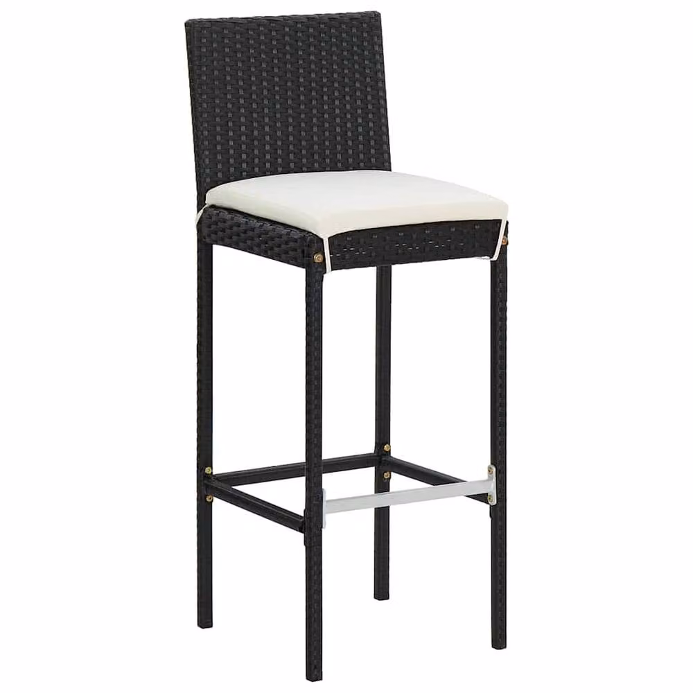 Berkfield Home Modern Garden Bar Stools with Cushions, 4 Piece Set in Black Poly Rattan and Steel – 2