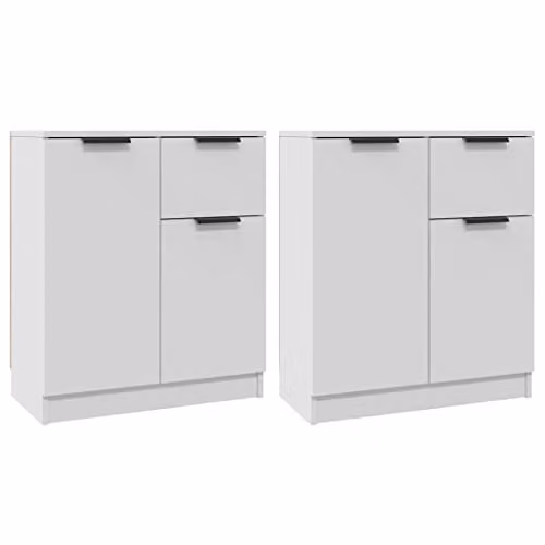 vidaXL Set of 2 Modern White Sideboards in Engineered Wood, W/D/H: 60 x 30 x 70 cm