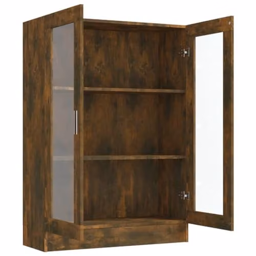 vidaXL Vitrine Cabinet in Smoked Oak with Glass Doors, W/D/H: 82.5 x 30.5 x 115 cm – 2