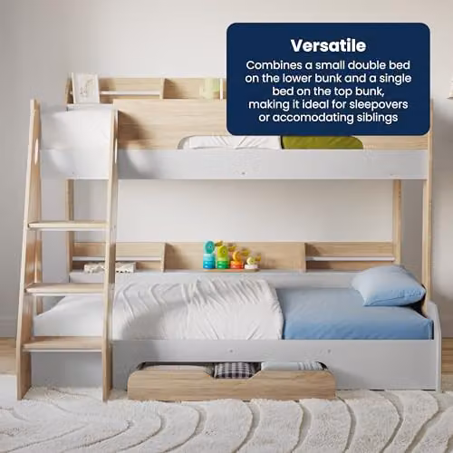 Flair Flick Triple Bunk Bed with Storage and Stairs in Oak, Single Size, H 198.0 x W 158.9 x D 164.5 cm – 3