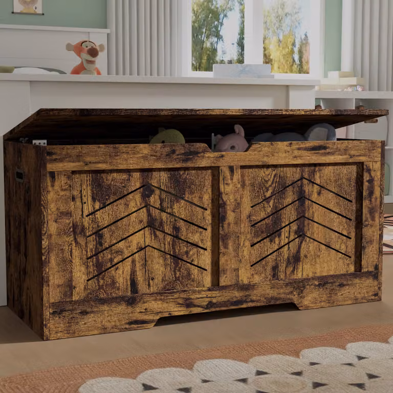 DHS Large Toy Box and Storage Chest with Soft Close Lid in White, Grey and Brown, W/D/H: 100 x 40 x 48 cm