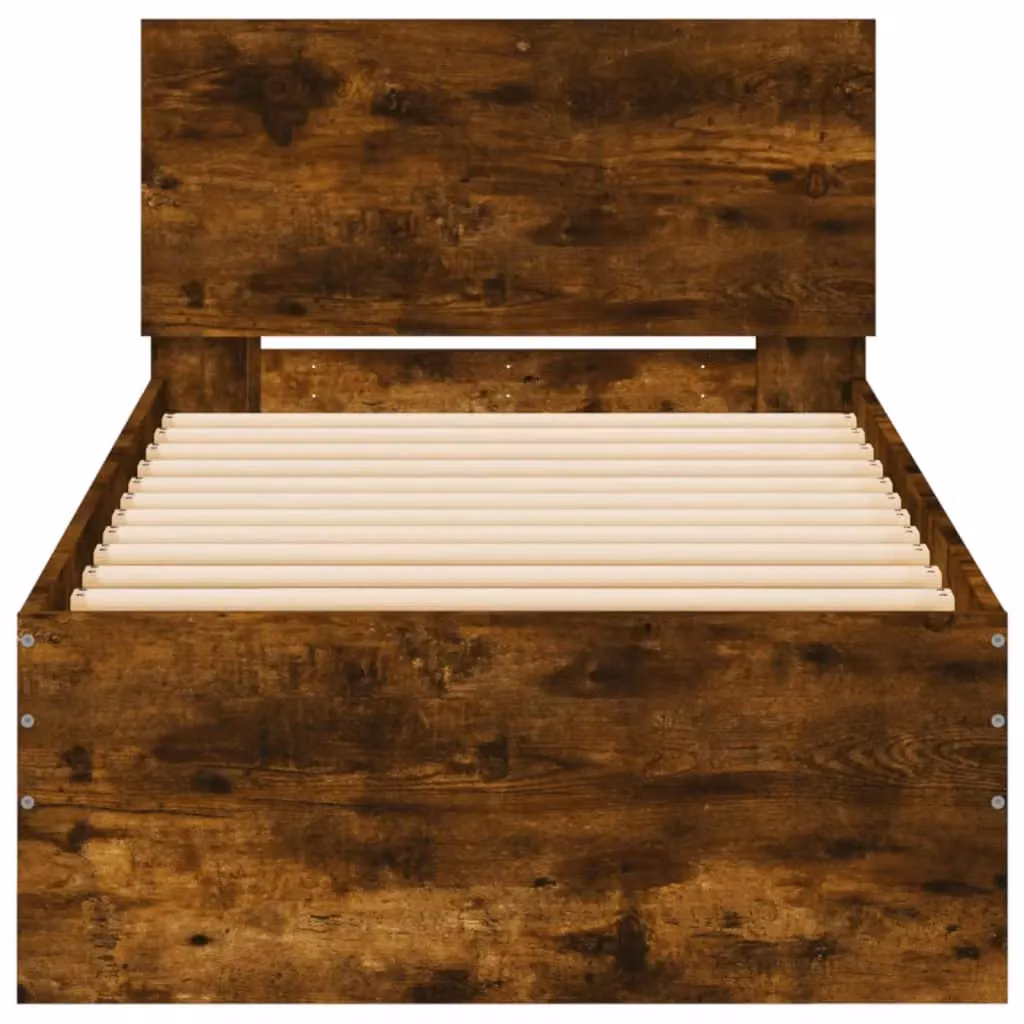 Berkfield Home Small Single Bed Frame with Headboard in Smoked Oak Brown, W/D/H: 75 x 190 x 75 cm – 3