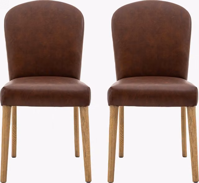 Perch & Parrow Archer Mid-Century Brown Synthetic Leather Dining Chairs, Set of 2