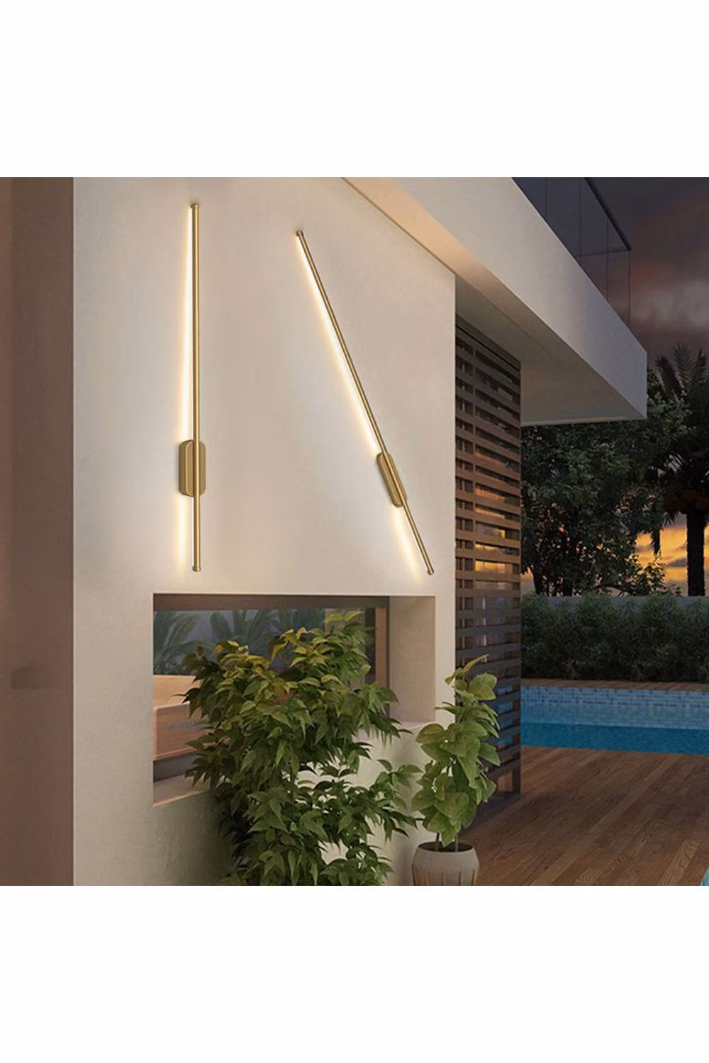 Living and Home Modern Aluminium Linear RGB LED Wall Light in Gold/Brass and Multicolour – 3