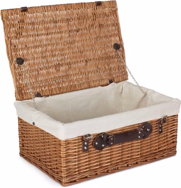 Red Hamper Double Steamed Wicker Picnic Basket with White Lining in Brown and Red, 56 cm – 1