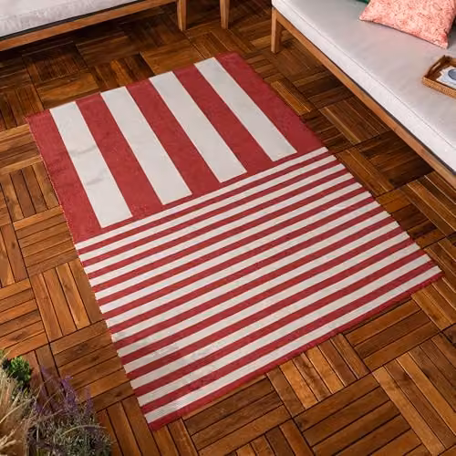 Riva Home Deck Stripe Indoor/Outdoor Striped Washable Weather Resistant Rug, White/Red, W: 120 cm, L: 170 cm – 2