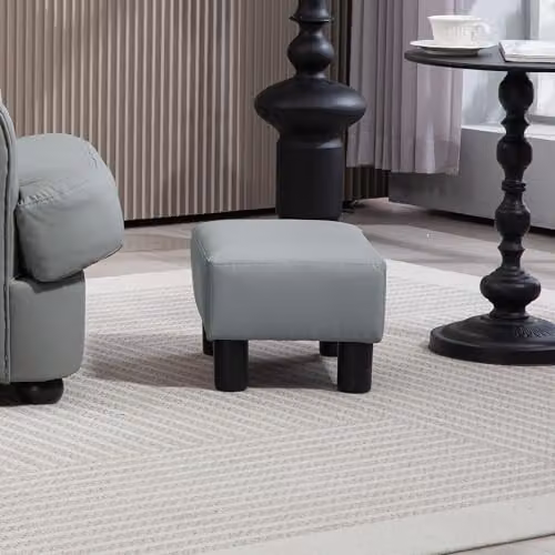 HOMCOM Grey Faux Leather Rectangular Foot Stool, W/D/H: 40 x 30 x 24 cm – 6
