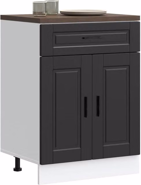 Berkfield Home Porto Black Matt MDF Kitchen Base Cabinet with Hinged Doors and Internal Shelves – 1