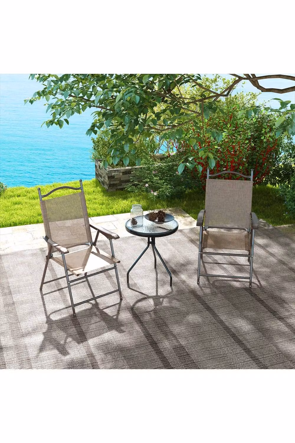 ERGOVEXA Set of Two Folding Garden Chairs in Mixed Brown with Armrests – 2