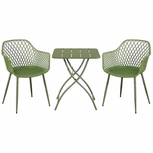 Core Products 3-Piece Bistro Garden Set with Lattice Armchairs and Folding Metal Table