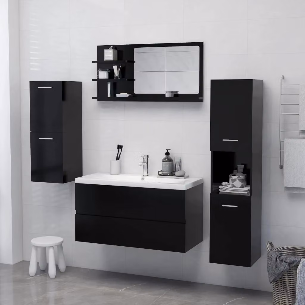 Berkfield Home Modern Black Bathroom Mirror W/D/H: 90 x 10.5 x 45 cm – 3