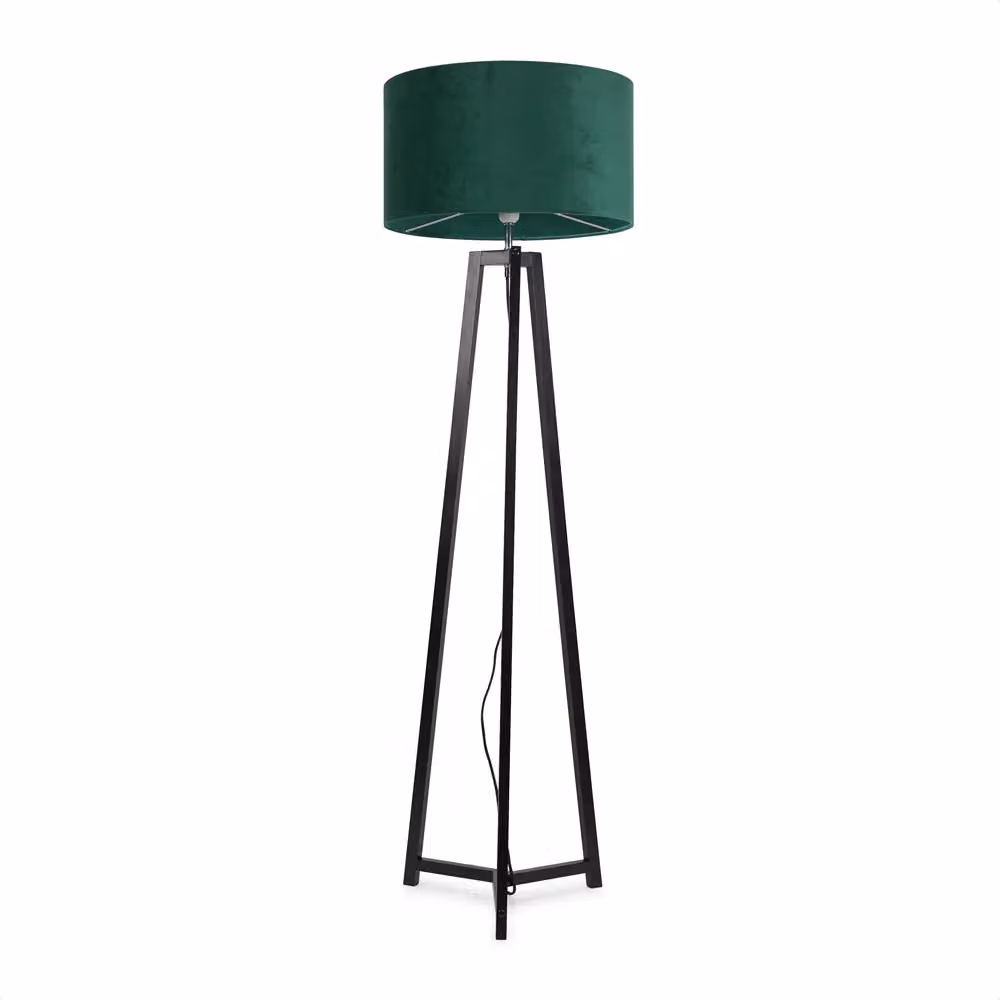 ValueLights Lottie Black Wood Tripod Floor Lamp with Green Fabric Cylinder Shade – 2