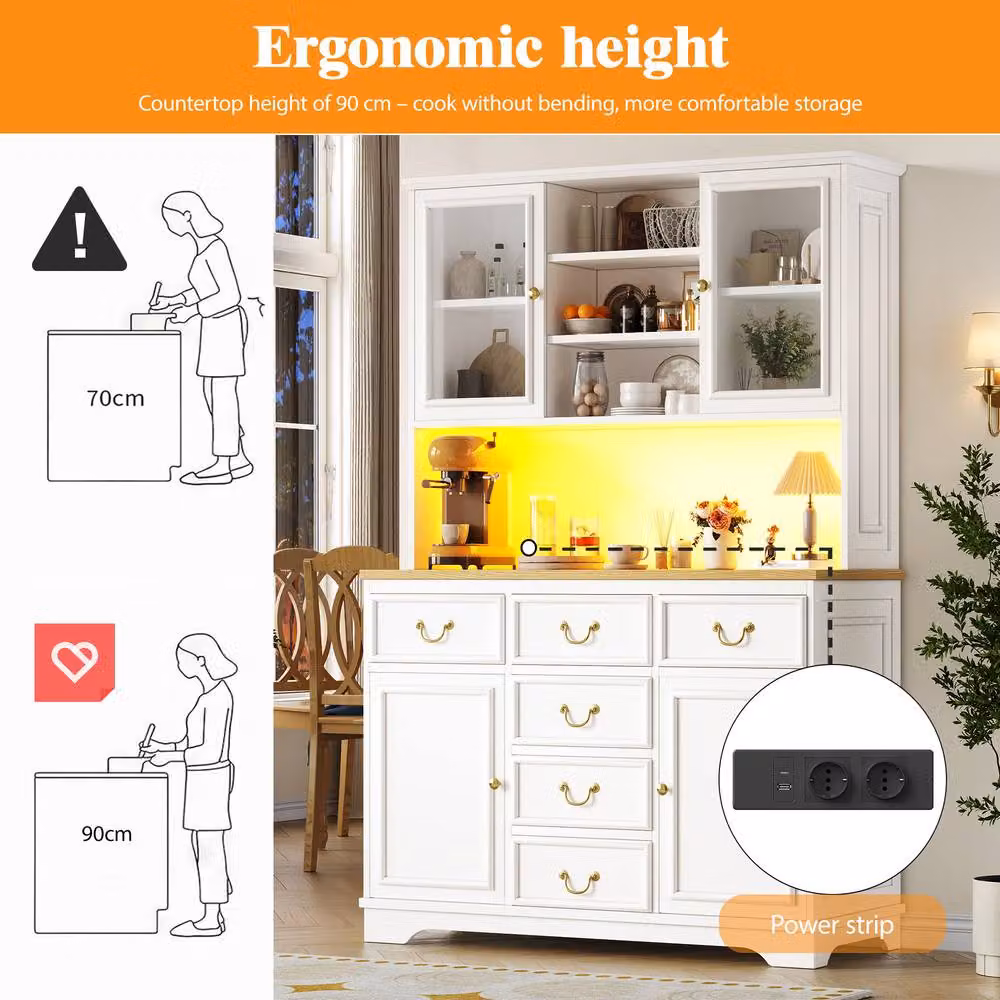 ModernLuxe Tall Kitchen Unit with LED Lighting and Glass Doors, White, H 180 x W 39.5 x D 118 cm – 3