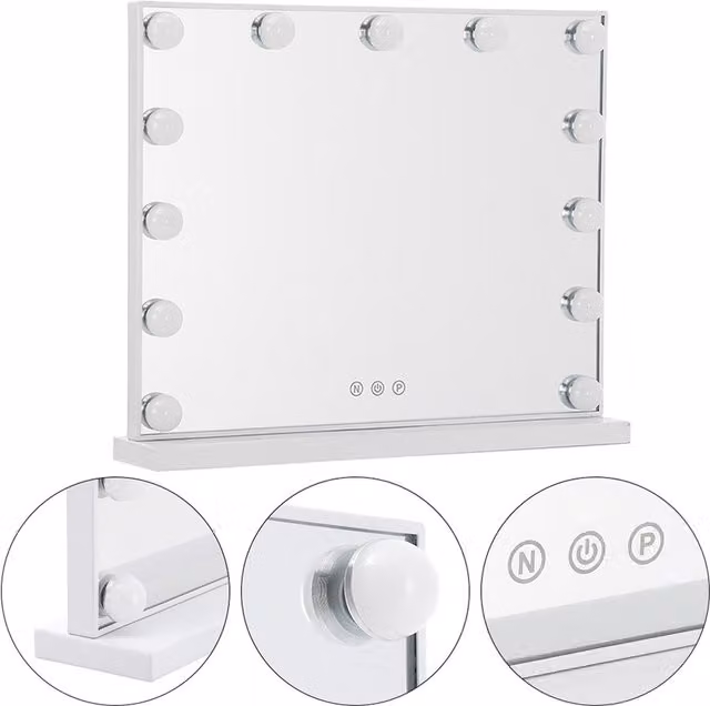 The Hot Sale Dimmable LED Tabletop Mirror in White with Touch Control