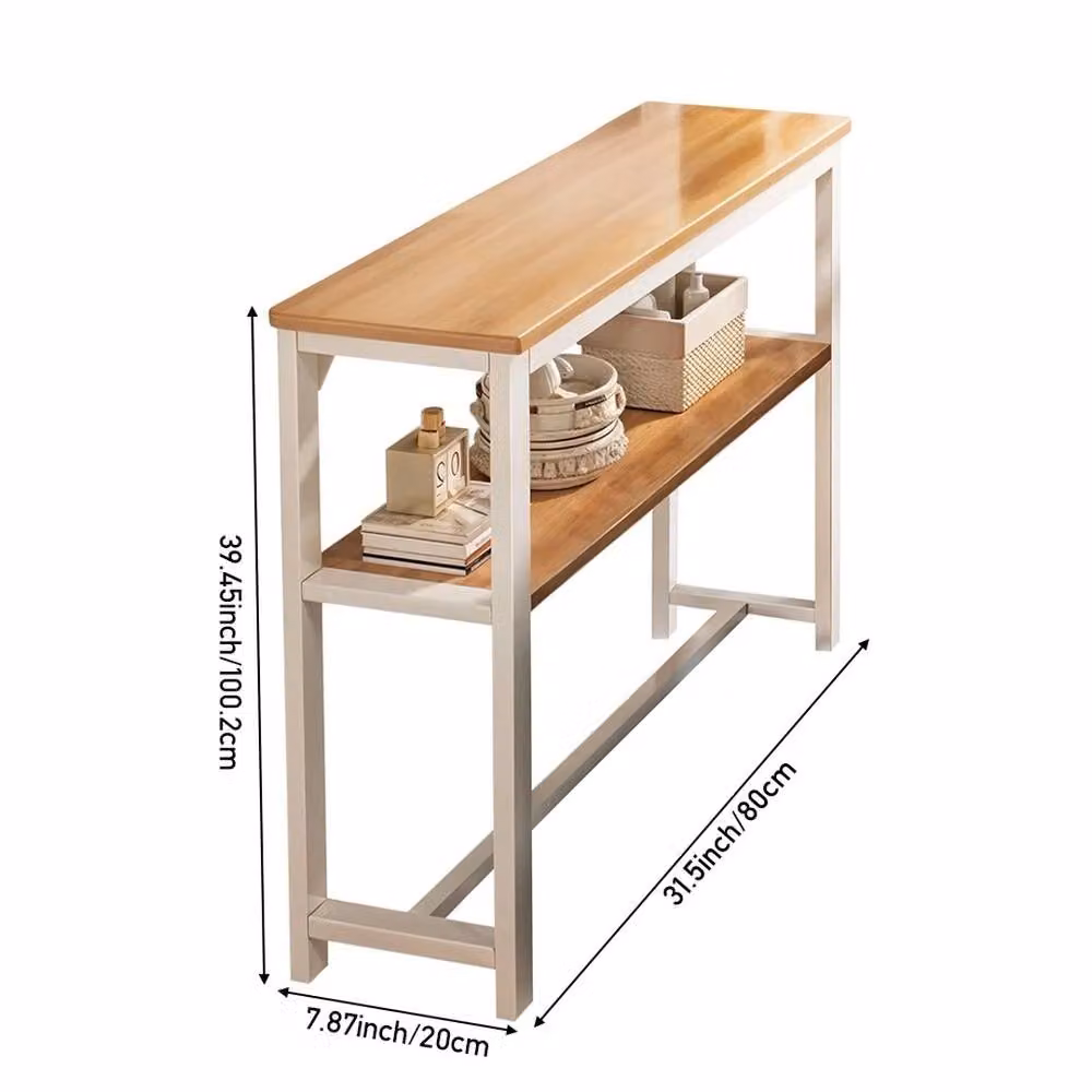 ERGOVEXA Modern Double Tier Console Table with White Frame and MDF Laminate Top – 2