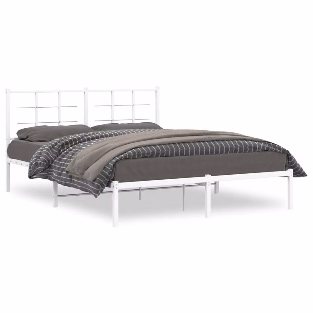 Berkfield Home Metal Bed Frame with Headboard, White, W/D/H: 150 x 200 cm – 2