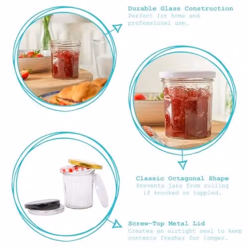 Argon Tableware Set of 6 Airtight Glass Jam Jars with Red Lids, 250ml – 1