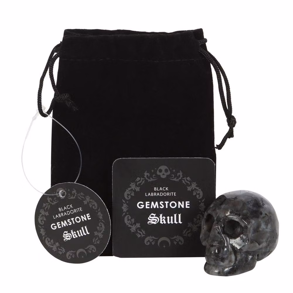 Uniqueful Black Labradorite Crystal Skull Stone Ornament in Black and Grey – 2