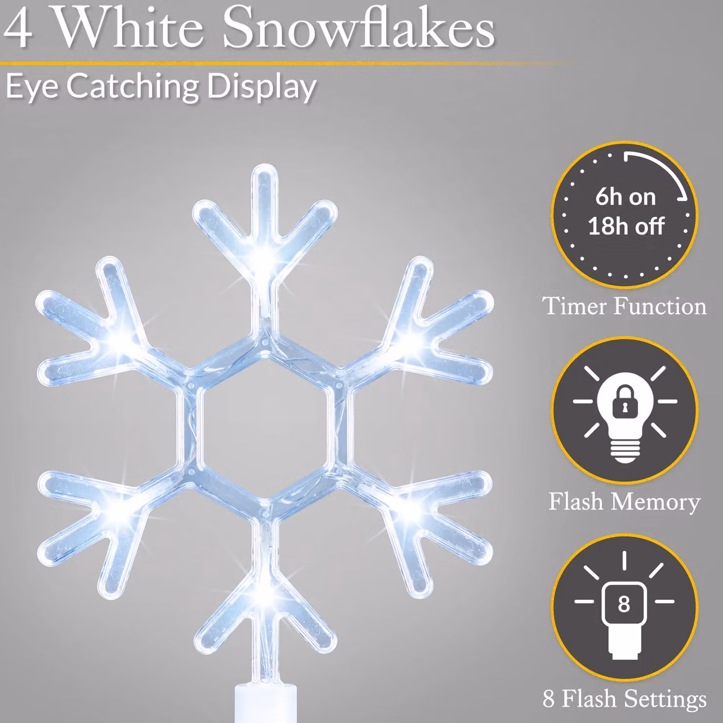 Christow Snowflake Path Lights Set, White LED Outdoor Christmas Decorations, 4 x 44 cm – 3