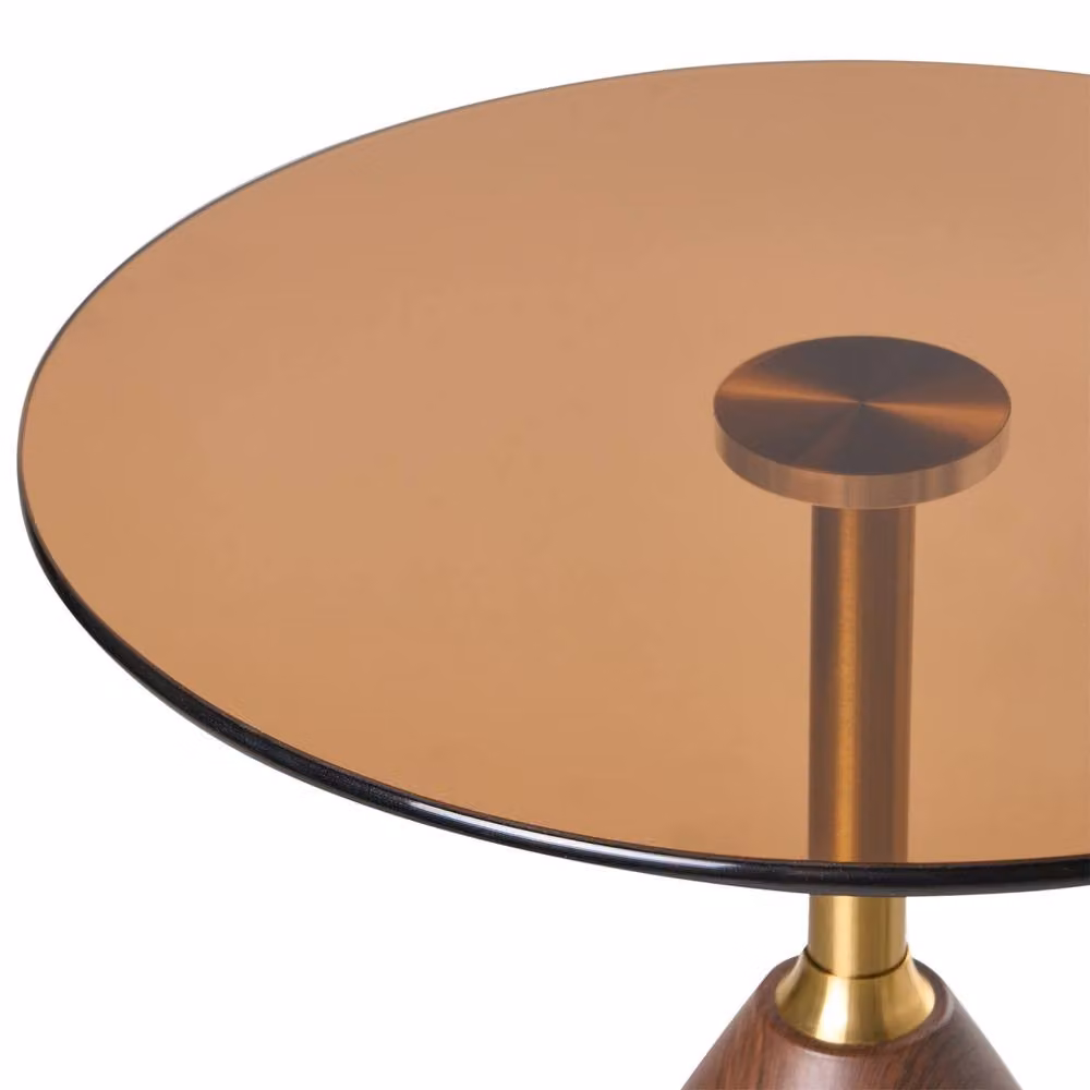 Wyld and Coco Round Side Table with Transparent Glass Top and Brown and Gold Metal Base – 3