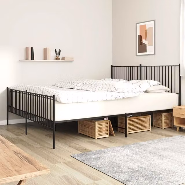 Berkfield Home Metal Bed Frame with Headboard and Footboard in Black W/D/H: 193 x 203 cm