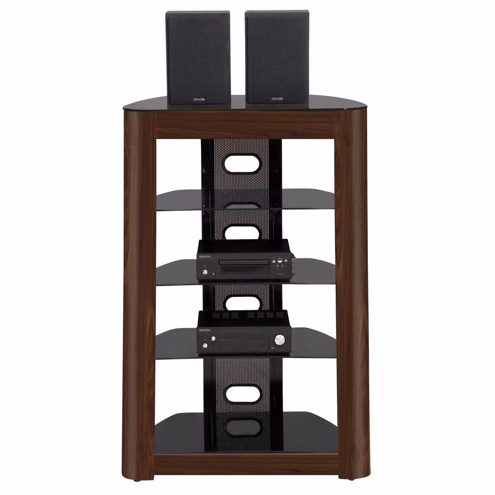 Centurion Supports Zinnia 5-Tier AV Equipment Rack in Black Glass with Walnut Fascia, W/D/H: 102 x 49 x 68 cm – 2