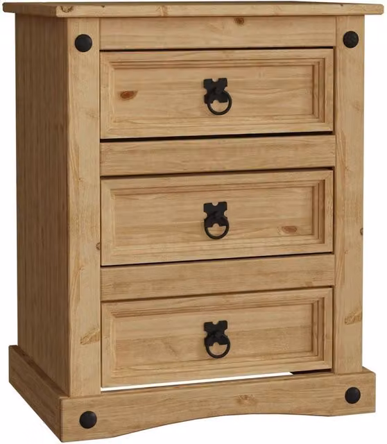 Havendro 3 Drawer Bedside Chest in Solid Pine Wood with a Rustic Brown Waxed Finish – 1