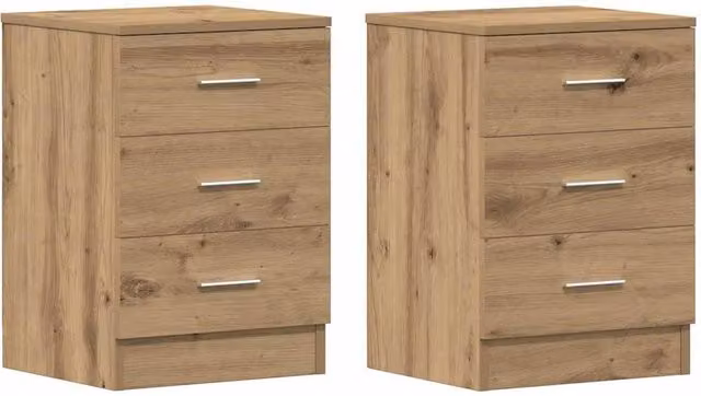 Berkfield Home Set of 2 Artisan Oak Bedside Cabinets in Brown, W/D/H: 38 x 35 x 55 cm
