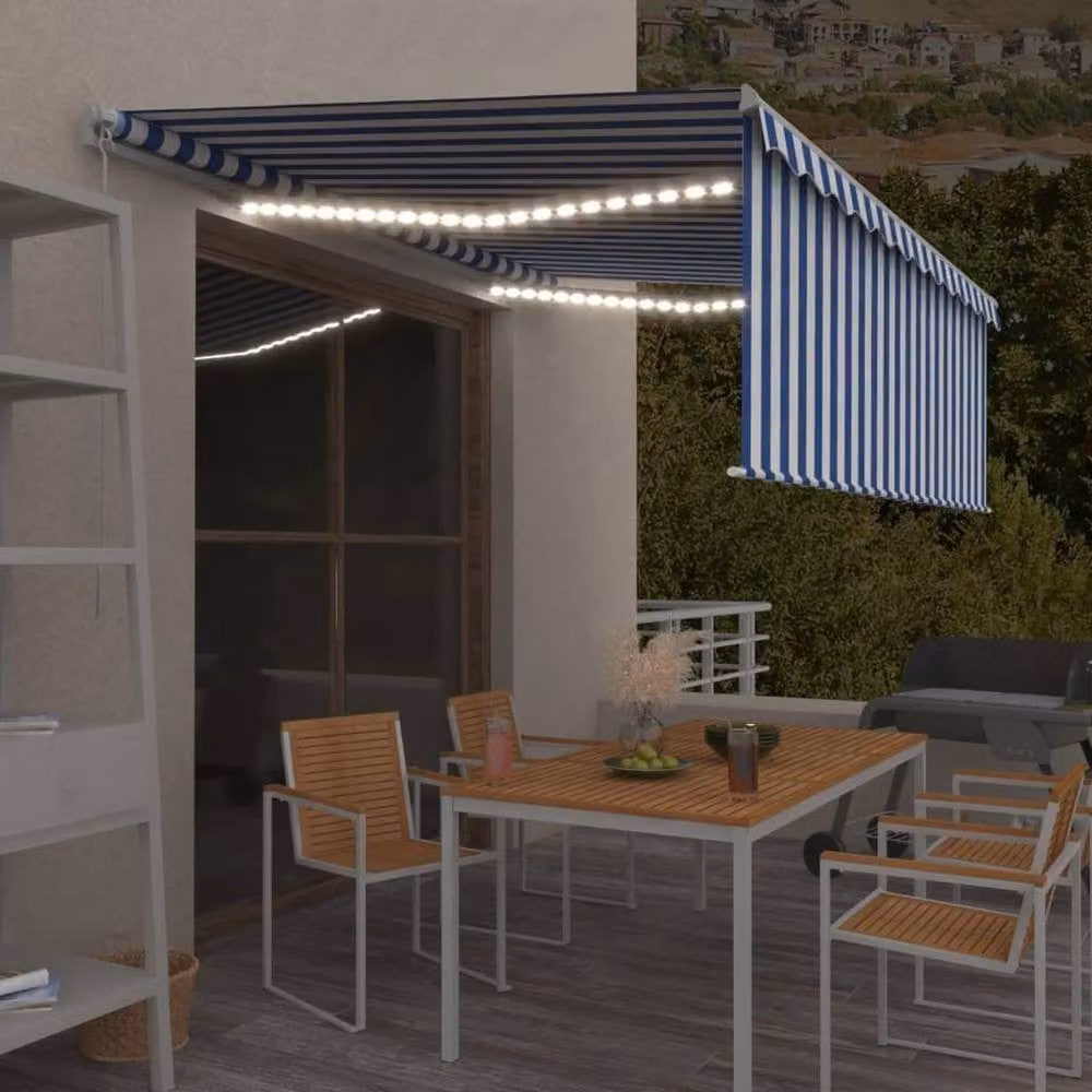 Berkfield Home Manual Retractable Awning with Blind and LED, Blue and White Striped, W: 450 cm, D: 300 cm, H: 120 cm – 2