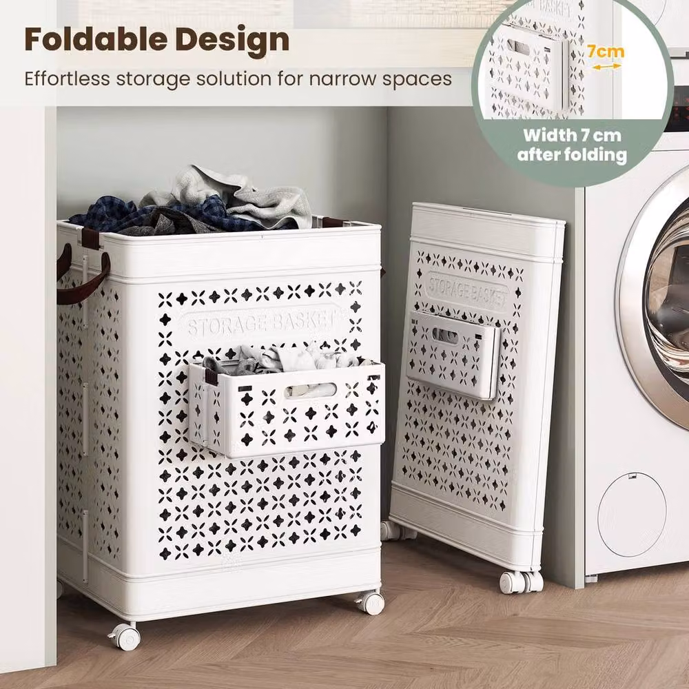 Havendro Collapsible Laundry Basket with Wheels, White – 3