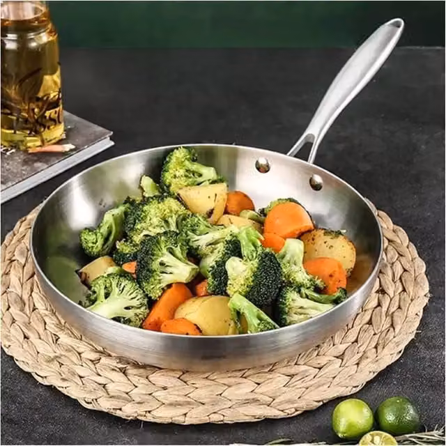 VOGREX Uncoated Stainless Steel Frying Pan with Removable Handle, Silver, 26 cm