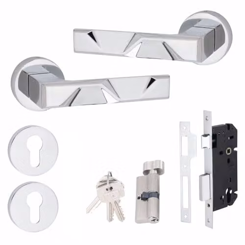 Golden Grace Modern Nova Euro Lock Door Handles in Polished Chrome, 70mm